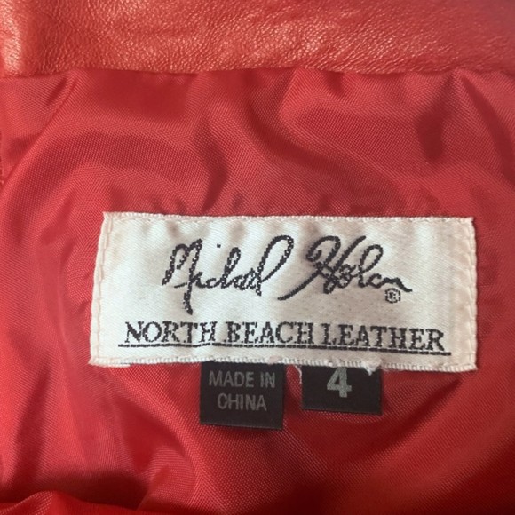 Vintage 80s Michael Hoban Red Leather Straight Pull-On Pants Size 4 High Rise - Picture 4 of 12